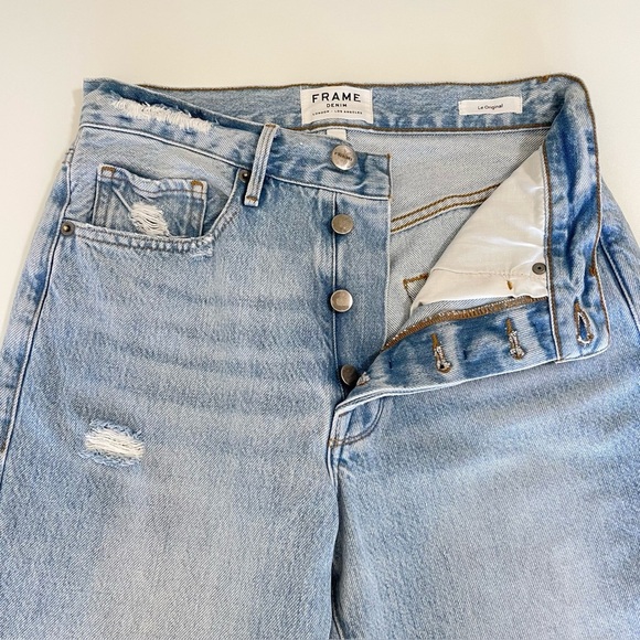 Frame Le Original Slim Straight Jean Distressed Light Wash Rigid Denim Clash 27 - Picture 9 of 16